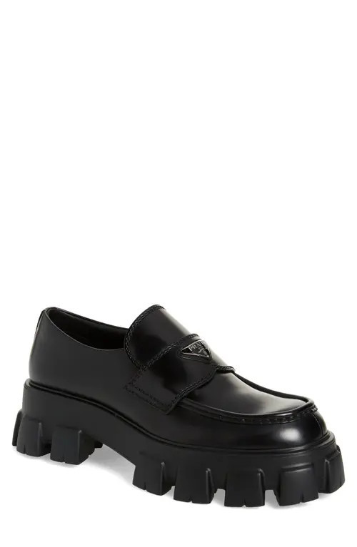 Prada Monolith Lug Sole Loafer in Nero at Nordstrom, Size 11Us | Nordstrom