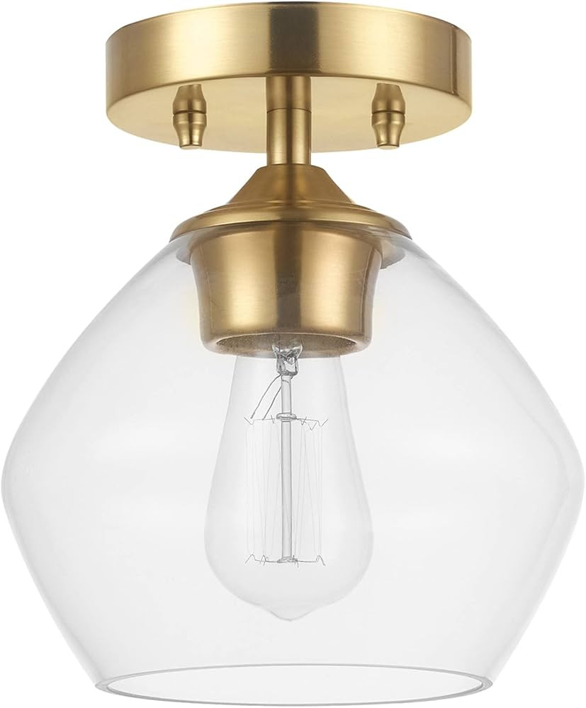 Globe Electric 65693 Harrow 1-Light Semi-Flush Mount Ceiling Lighting, Matte Brass, Clear Glass S... | Amazon (US)