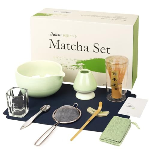 Joiish Matcha Whisk Set, Matcha Kit 10-Pcs, Bamboo Whisk and Ceramic Bowl with Spout & Measuring Spoon & Cup, Japanese Ceremony Matcha Tea Powder Making Tools, Light Green | Amazon (US)