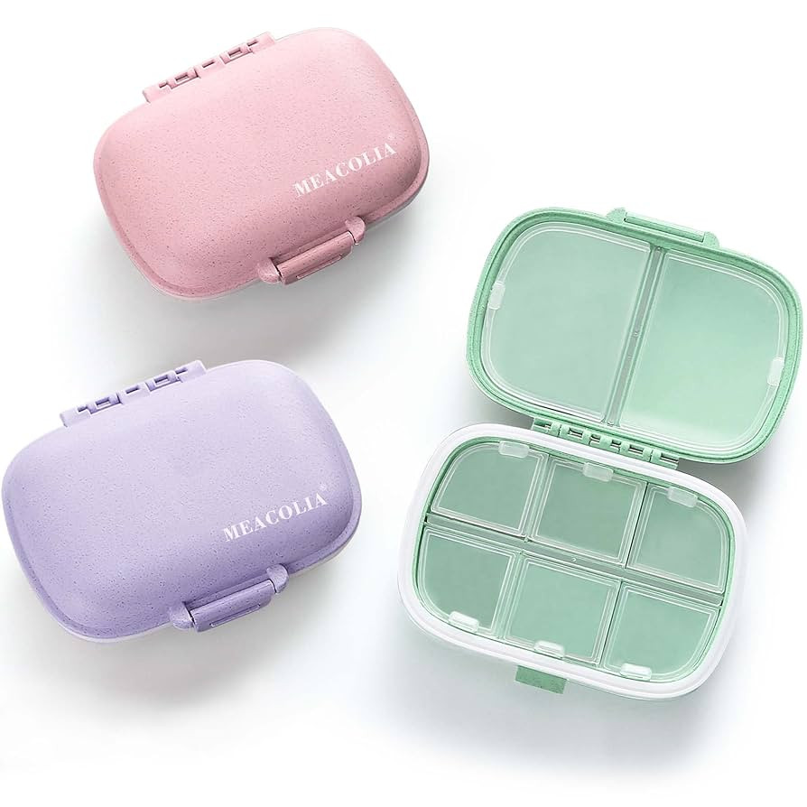 MEACOLIA 3 Pack 8 Compartments Travel Pill Organizer, Daily Pill Case Small Pill Box for Pocket P... | Amazon (US)
