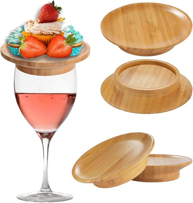 4 Pcs Bamboo Wine Glass Charcuterie Topper – Mini Charcuterie Boards, Wine Glass Topper Coaster... | Amazon (US)