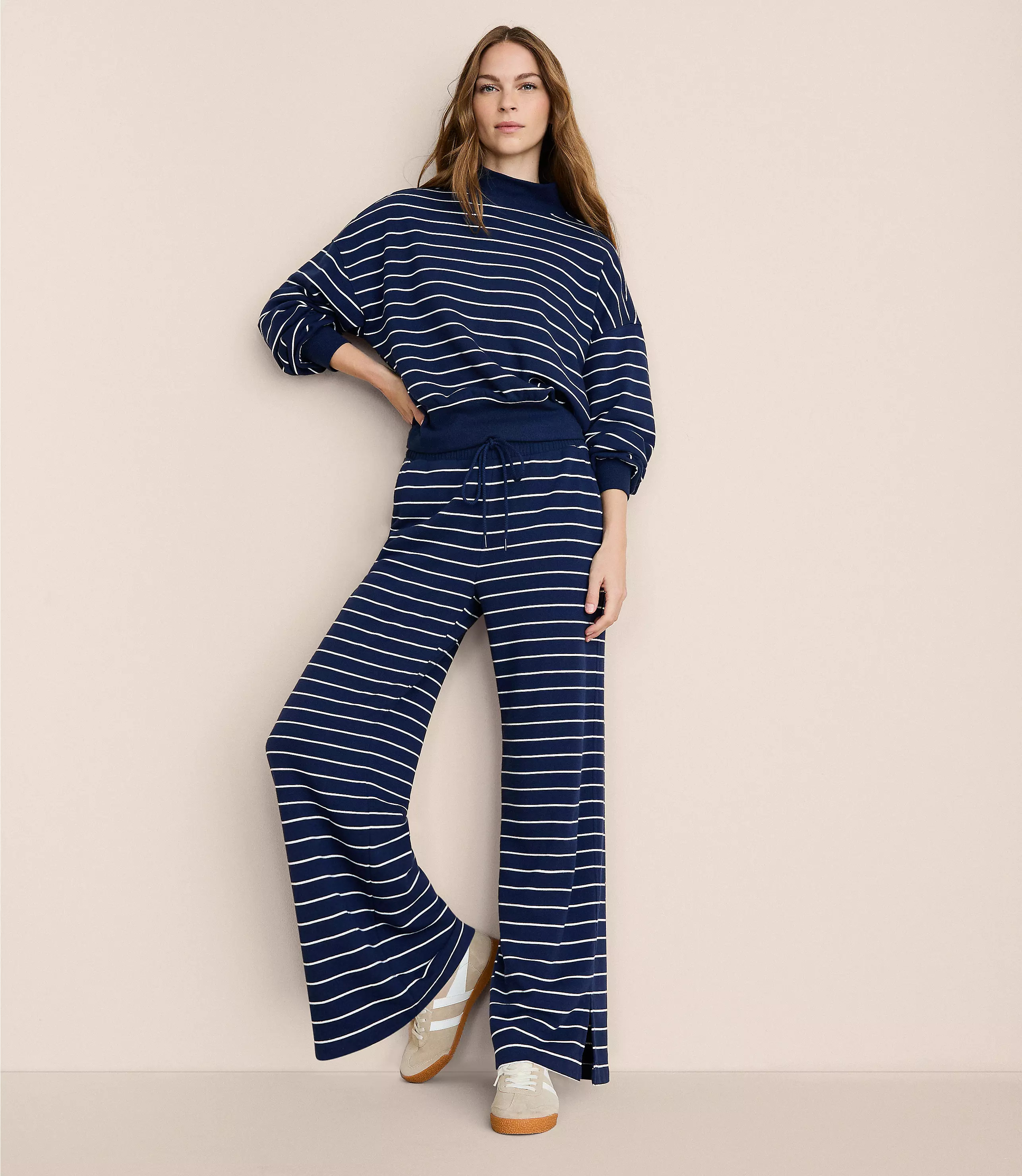 Lou & Grey Striped Cozy Cotton Wide Leg Pants | LOFT