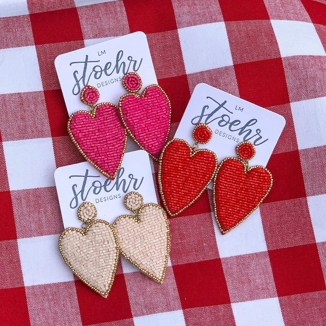 Bestill My Beaded Heart Earrings || Heart Earrings || Happy Valentine’s Day || Statement Earrin... | Etsy (US)