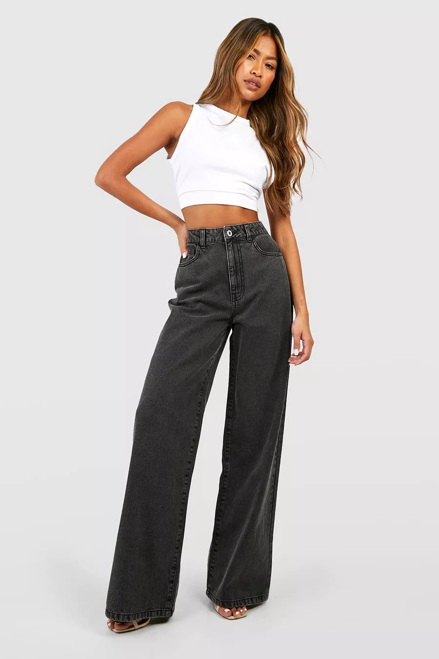 Basics High Waisted Wide Leg Jeans | Boohoo.com (UK & IE)