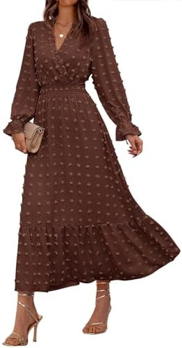 BTFBM Women Fall Maxi Dresses 2026 Swiss Dots Wedding Guest Dress | Casual Long Sleeve Dresses,V ... | Amazon (US)