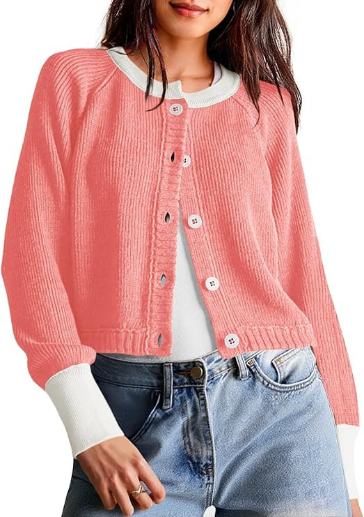 Saodimallsu Womens Cropped Cardigan Sweaters Button Down Open Front Long Sleeve Fall Trendy Color... | Amazon (US)