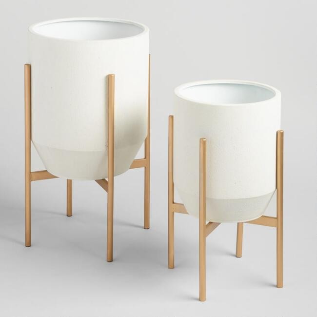 Tapered Ivory Planter With Gold Stand | World Market