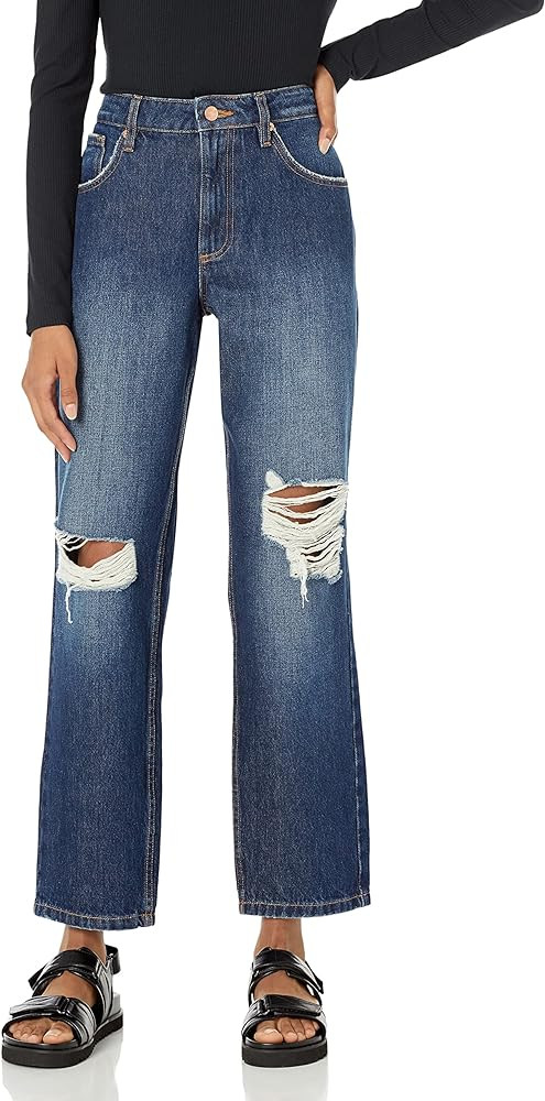 The Drop Women's Luca High-Rise Distressed Loose Straight-Fit | Amazon (US)