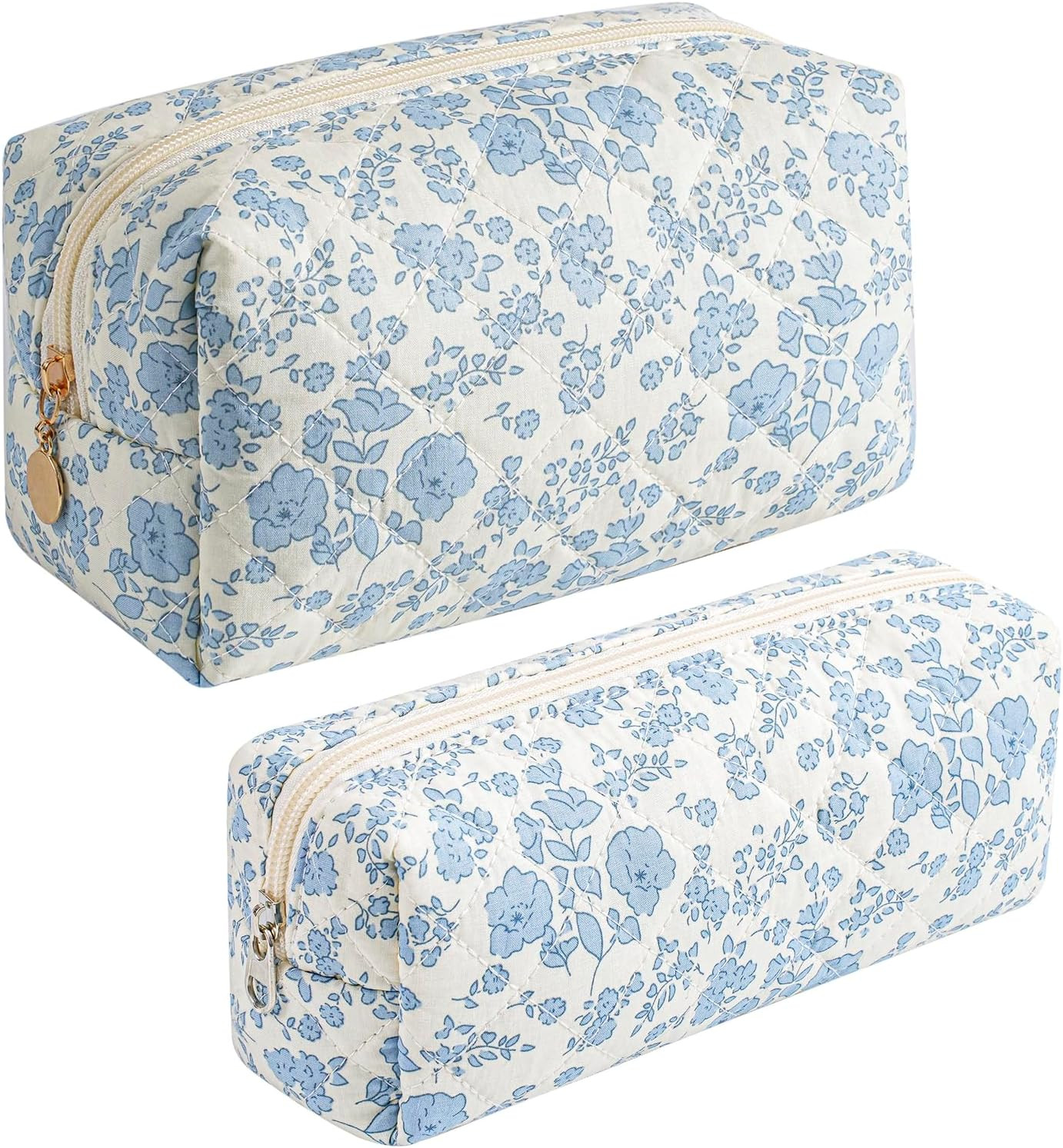 2Pcs Makeup Bag Quilted Cosmetic Bag for Women Girls, Floral Coquette Cotton Toiletry Zipper Make... | Amazon (US)