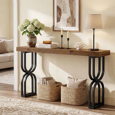 59" Solid Wood Console Table With Sturdy Metal Frame, Industrial Entryway Table For Entrance & Hallway, Multi-Use Sofa Couch Table For Living Room, F | Wayfair North America