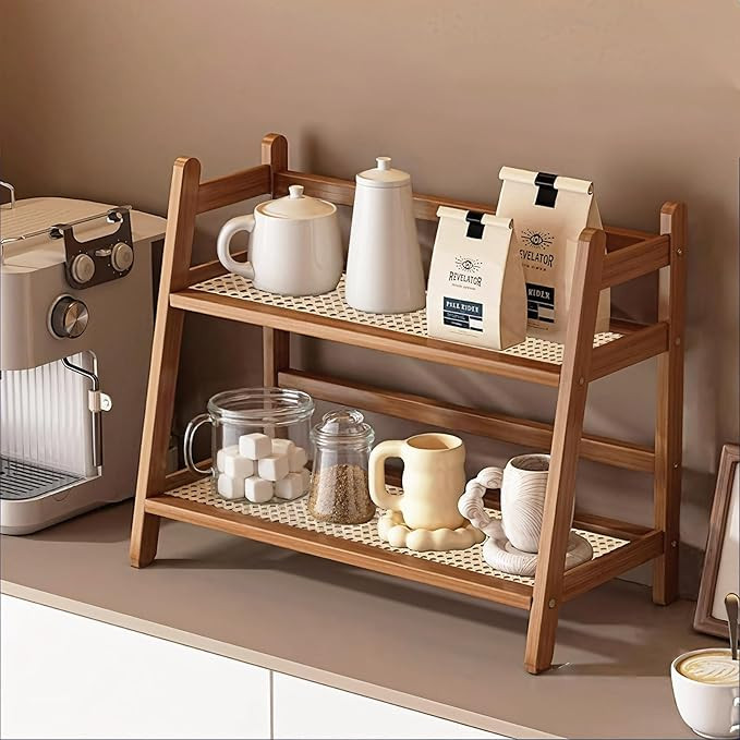 Wicker-Look Coffee Station Organizer, Bamboo Mug Holder Countertop, Kitchen Counter Shelf for Tea... | Amazon (US)