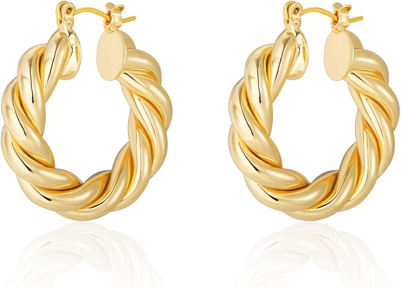 ACECHA 18K Gold Plated Twisted Hoop Earrings for Women, Chunky Round Beads Hypoallergenic Earring... | Amazon (US)