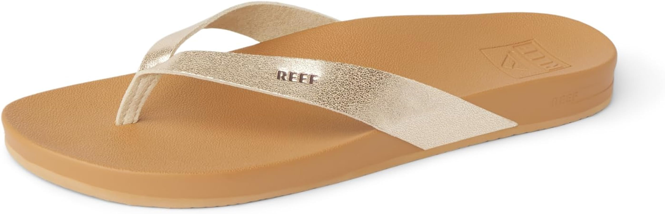 Amazon.com | Reef Cushion Court Womens Flip Flop, Molded Cushion Footbed, Arch Support, Tan/Champ... | Amazon (US)