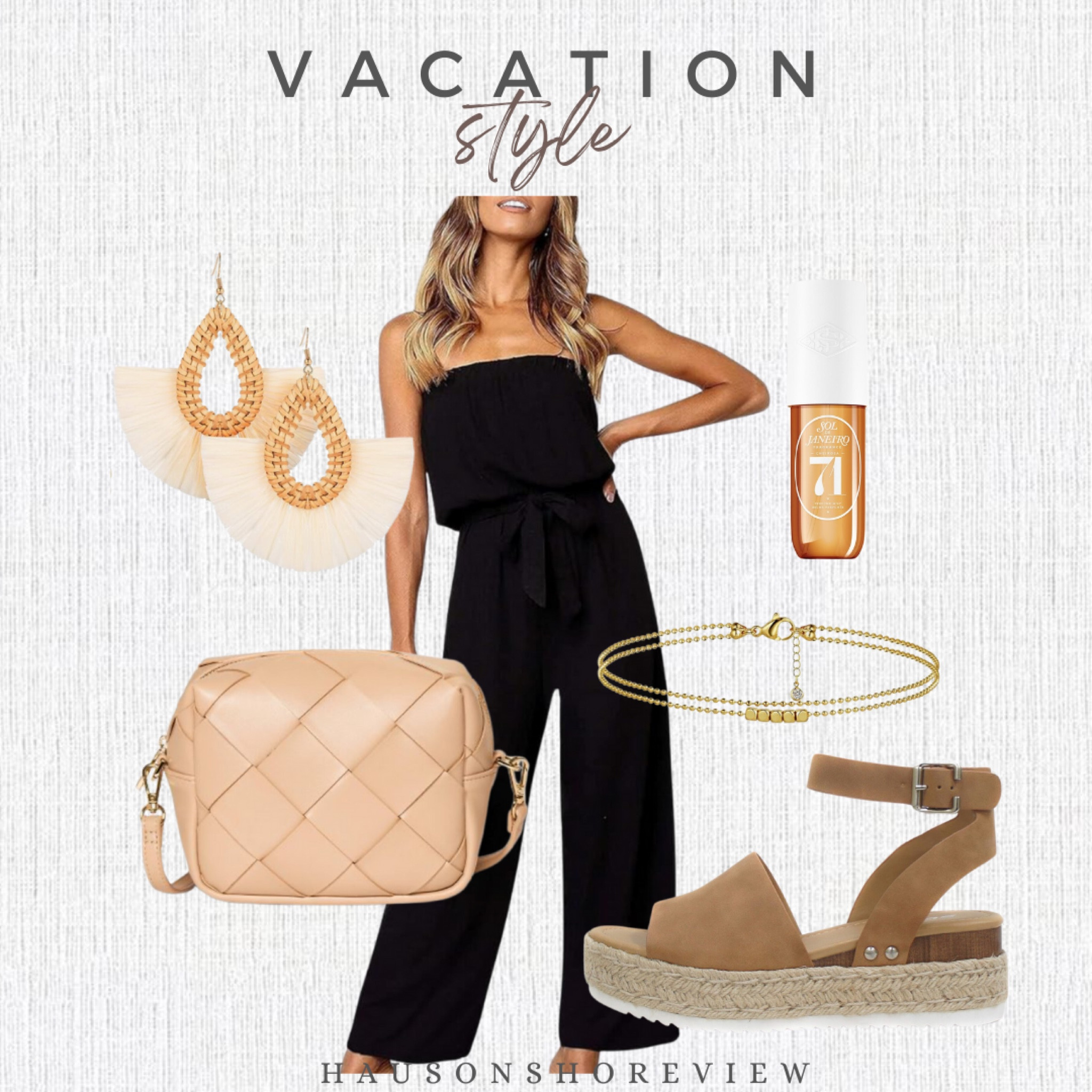 Some cute vacation outfit inspo! This jumpsuit looks so comfy, and you could easily pair a jacket with it or to make it more casual! 

Vacation outfit. Women’s outfit. Women’s style. Women’s fashion. Date night. Date night outfit. Black outfit. Resort wear. Cruise outfit. Resort outfit. Honeymoon outfit. Travel outfit. Date night style. Women’s outfit for vacation. Women’s sandals. Shoes. Women’s summer outfit. Purse. Clutch. Neutral purse. Handbag. Jewelry. Gold jewelry. Gold bracelet. Perfume. Earrings. Vacation earrings. Cute earrings. Weekend outfit. Evening outfit. Brown sandals. 

#LTKtravel #LTKstyletip #LTKMostLoved