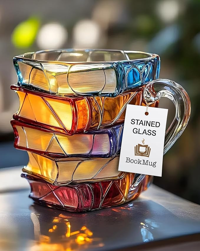 Book Mug Chapter Glass 3D Book Mugs Stained Glass Cup Gift for Women 7oz | Amazon (US)