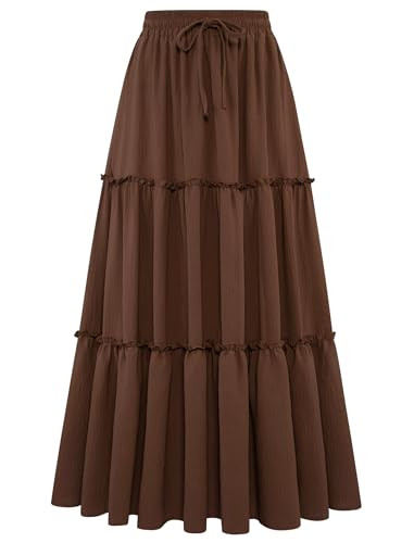 Arolina Women's Summer Maxi Skirt Trendy High Waist Pleated Ruffle Long Skirts Flowy Beach Boho S... | Amazon (US)