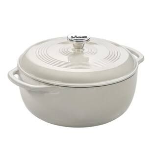 Lodge Enamelware 6 qt. Round Cast Iron Dutch Oven in Oyster White with Lid EC6D13 - The Home Depo... | The Home Depot