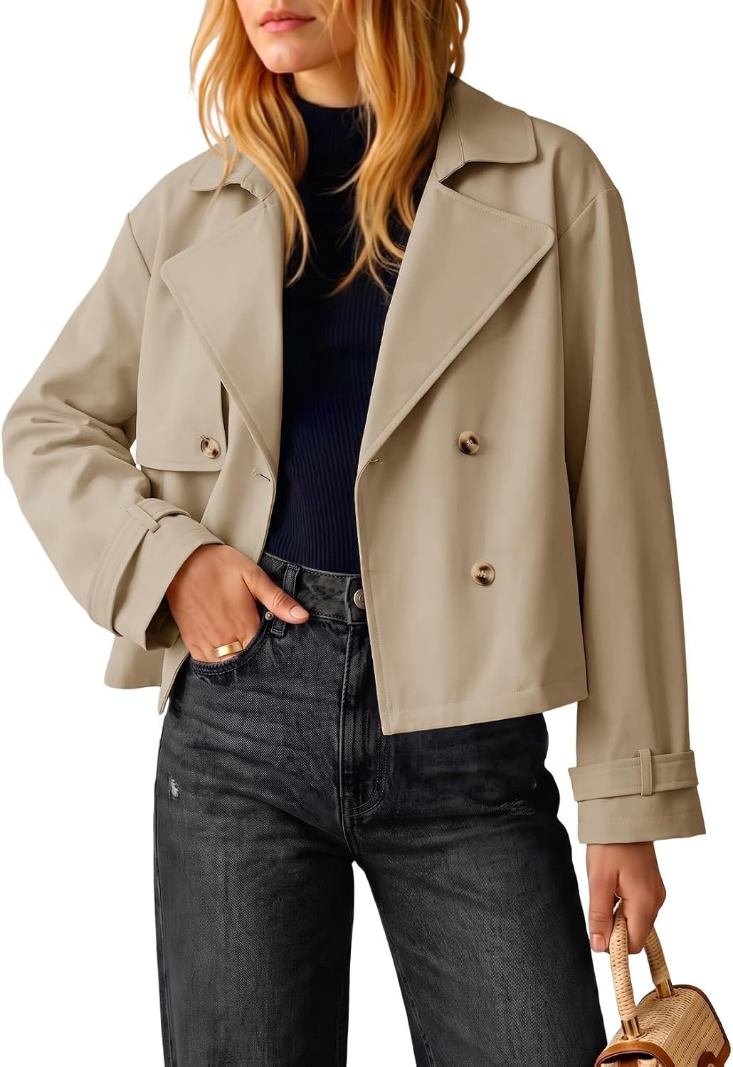 Dokotoo Womens Crop Double Breasted Trench Coat Short Cropped Jackets | Amazon (US)