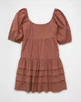AE Corduroy Puff Sleeve Babydoll Mini Dress | American Eagle Outfitters (US & CA)