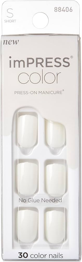 KISS imPRESS Color Press-On Manicure Fake Nails, Milkis - Short Length Milky White, Squoval Shape... | Amazon (US)
