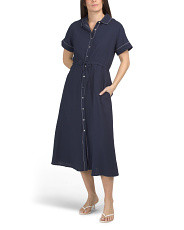 Linen Blend Short Sleeve Whip Stitch Trim Maxi Dress | Marshalls