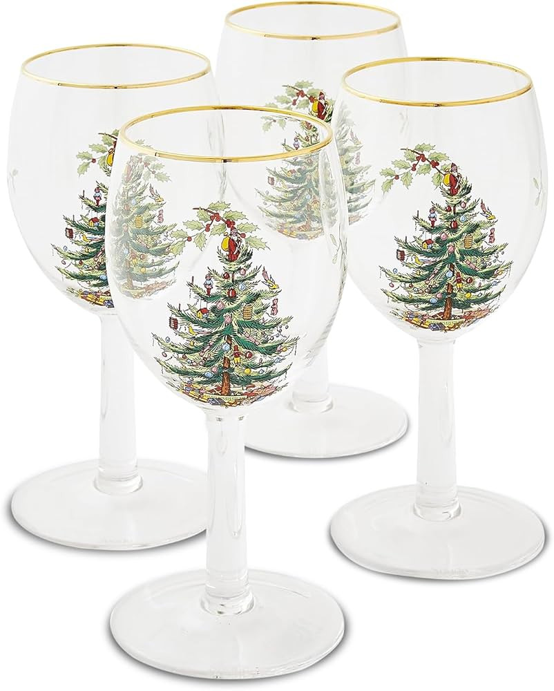 Spode Christmas Tree 13oz Wine Glasses, Set of 4 - Festive Holiday Drinkware with Gold-Rimmed Sea... | Amazon (US)