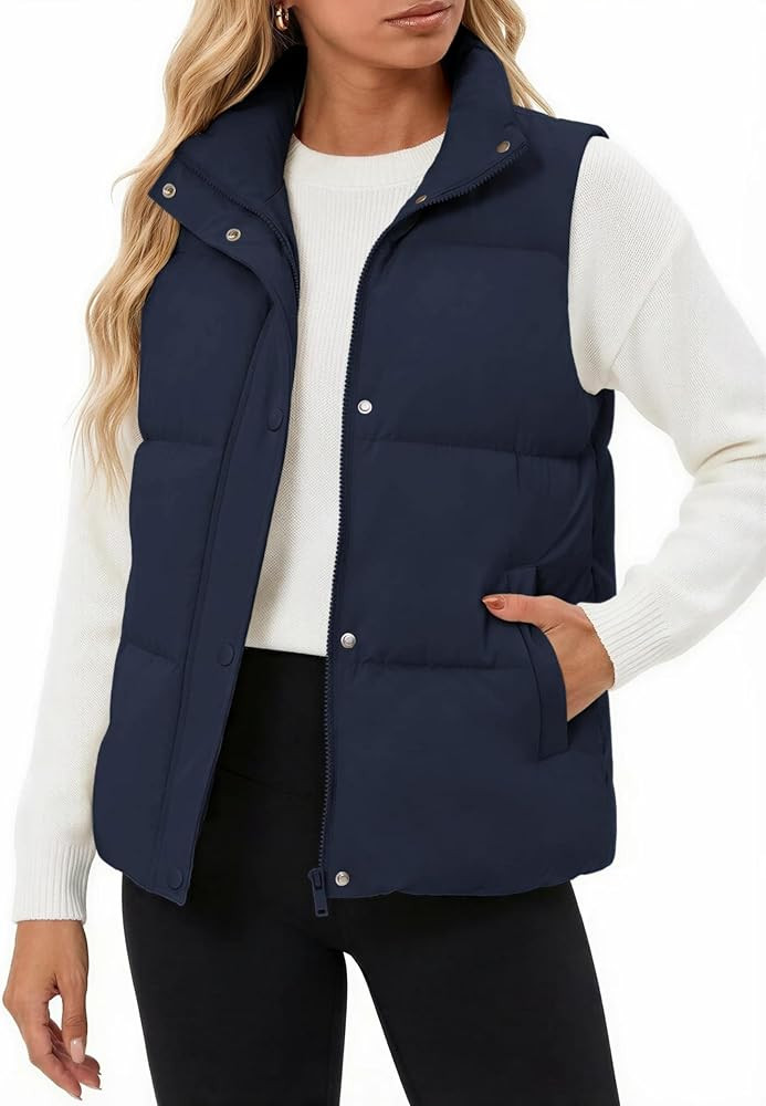 SMENG Women's Puffer Duck Down Vest Zip Up Stand Collar Winter Quilted Padded Vests with Pockets ... | Amazon (US)