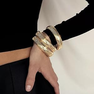 Ettika Gold Bangles For Women. Chunky Gold Bracelets, Set of Womens Bracelets. 3Pcs Flex Snake Ch... | Amazon (US)