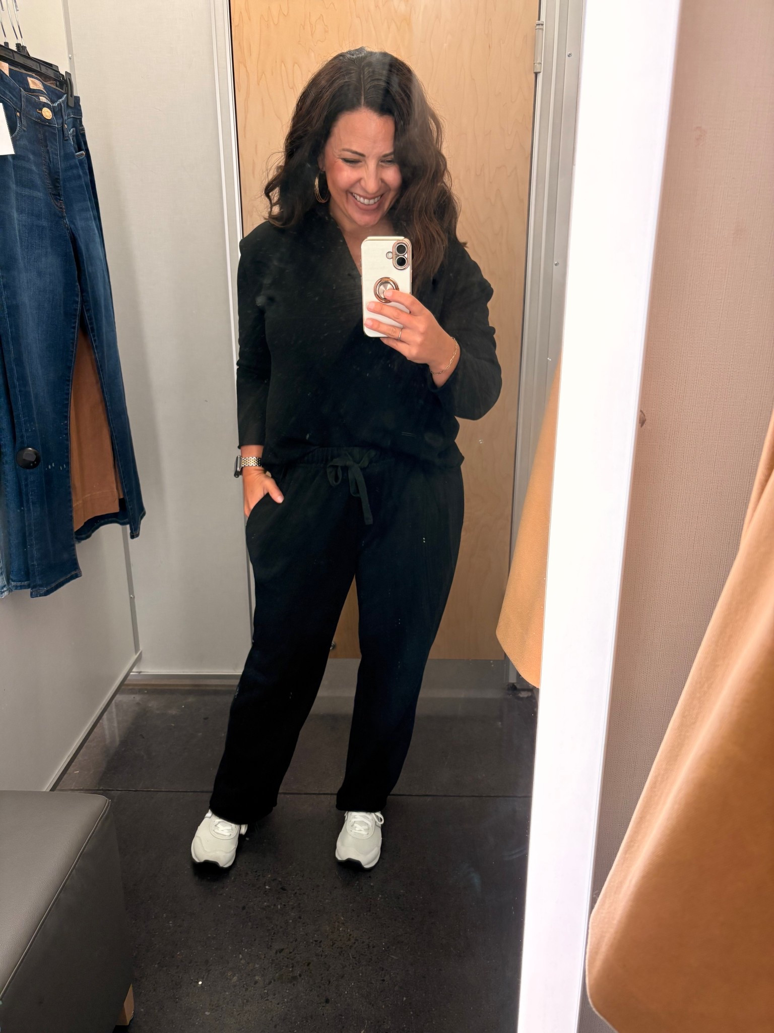 Effortless, elevated, and SO comfy ✈️🖤
Wearing a small in this lounge set (runs TTS) — the perfect Frank & Eileen dupe 🙌

Travel day, errands, or everyday mom life… this one does it all 👏

#LTKTravel #LTKPetite #LTKmomlife