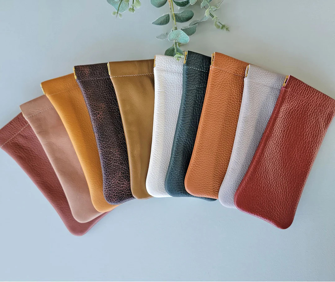 Genuine Leather Glasses Case Metallic Leather Pouch Squeeze Top Sunglass Case Eyeglasses Case Sof... | Etsy (US)