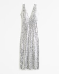 Sequin Plunge Midi Dress | Abercrombie & Fitch (US)