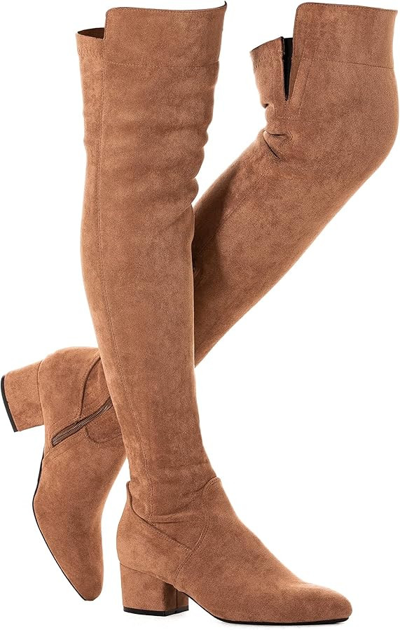 Mtzyoa Women Over The Knee Boots Suede Thigh High Low Block Heel Stretch OTK Walking Comfort | Amazon (US)