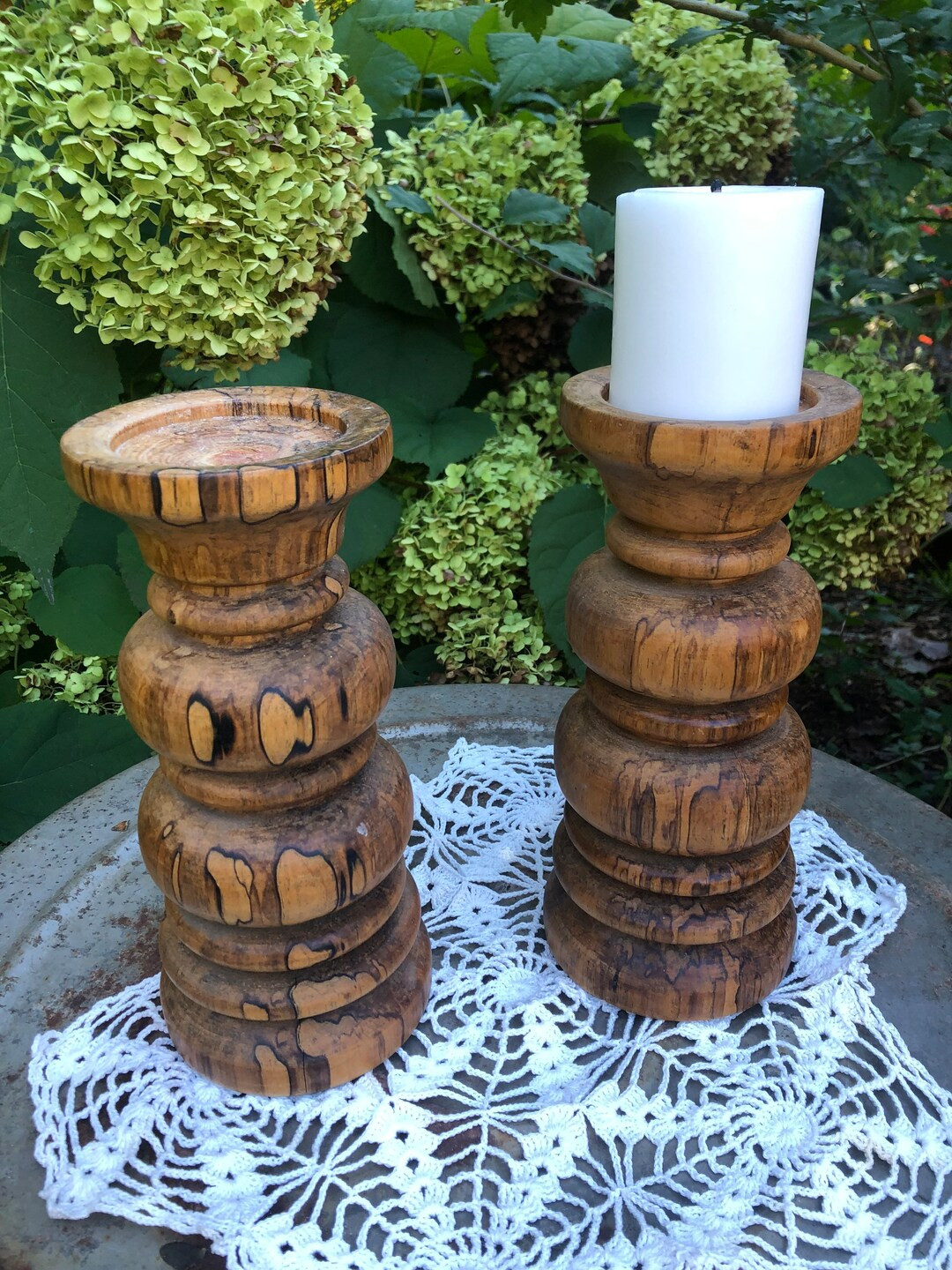 Pair of Turned Wood Chunky Candleholders | Etsy (US)