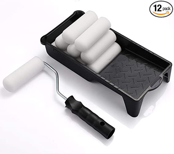 Foam Paint Roller, Roller Frame with 4-Inch Mini Paint Roller Cover Refills with Foam-Covered End... | Amazon (US)