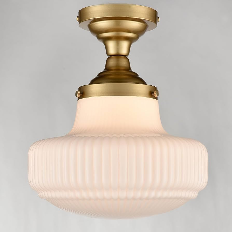 CLAXY Modern Gold Schoolhouse Ceiling Light Semi-Flush Mount Ribbed Shade | Amazon (US)
