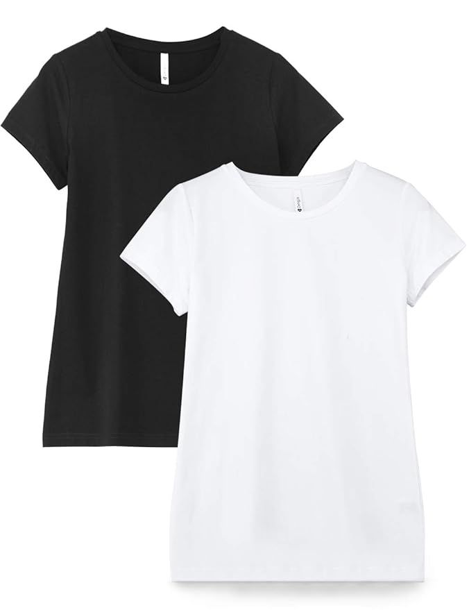 Zengjo 2 Pack Women's Basic Stretch Cotton Modal Tees Short-Sleeve Crewneck Plain T Shirts for Women | Amazon (US)