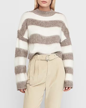 brushed striped mock neck cropped sweater | Express