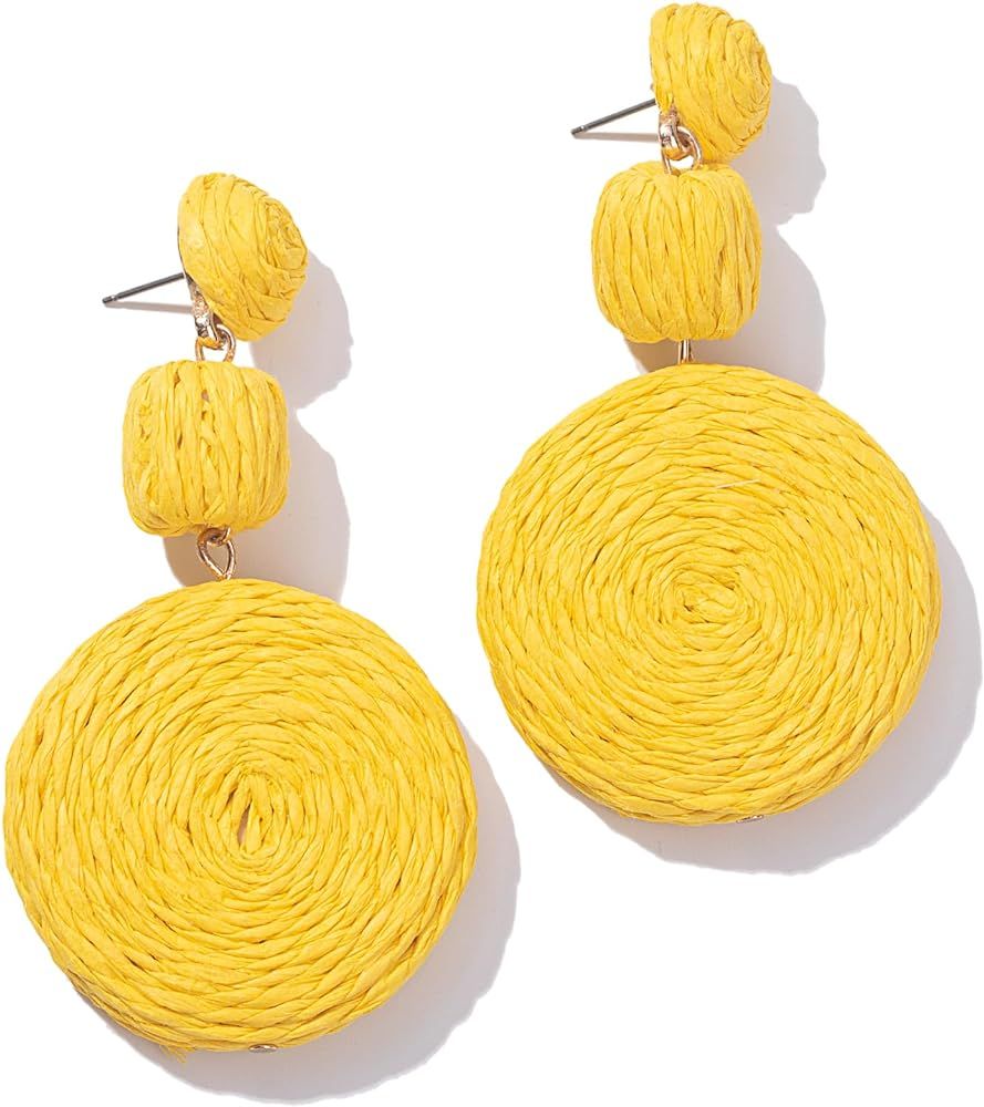 Statement Raffia Earrings Boho Round Dangle Ball Earrings Cute Handmade Summer Earrings Bohemian ... | Amazon (US)