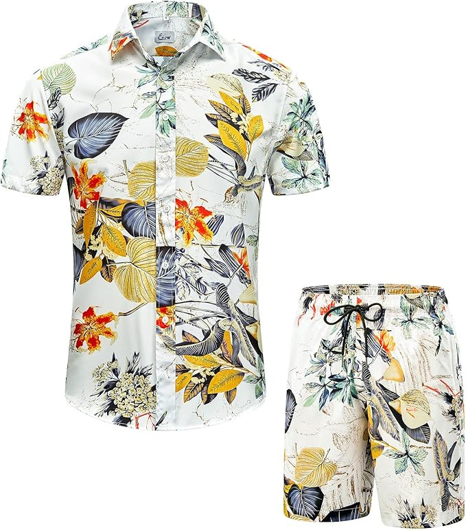 EUOW Men's Hawaiian Shirts and Shorts Set 2 Pieces Button Down Short Sleeve Beach Vacation Outfit... | Amazon (US)
