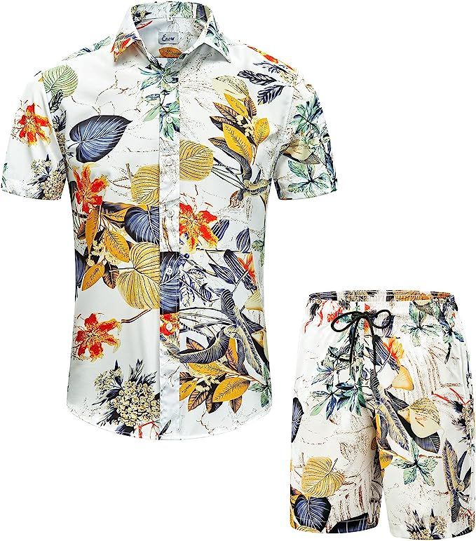 EUOW Men's Hawaiian Shirts and Shorts Set 2 Pieces Button Down Short Sleeve Beach Vacation Outfit... | Amazon (US)
