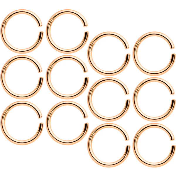 16 Gauge 5/16 Rose Gold Tone Seamless Cartilage Ring Set of 12 | Body Candy