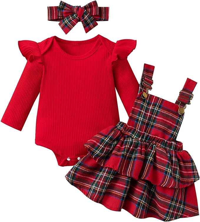Mubineo Baby Girl Christmas Clothes Plaid Outfits Long Sleeve Romper Overall Skirt Dress Cute New... | Amazon (US)