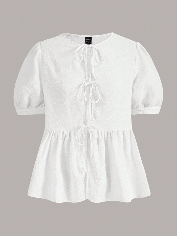 SHEINNeu Women's Solid Color Tie-Waist Shirt | SHEIN
