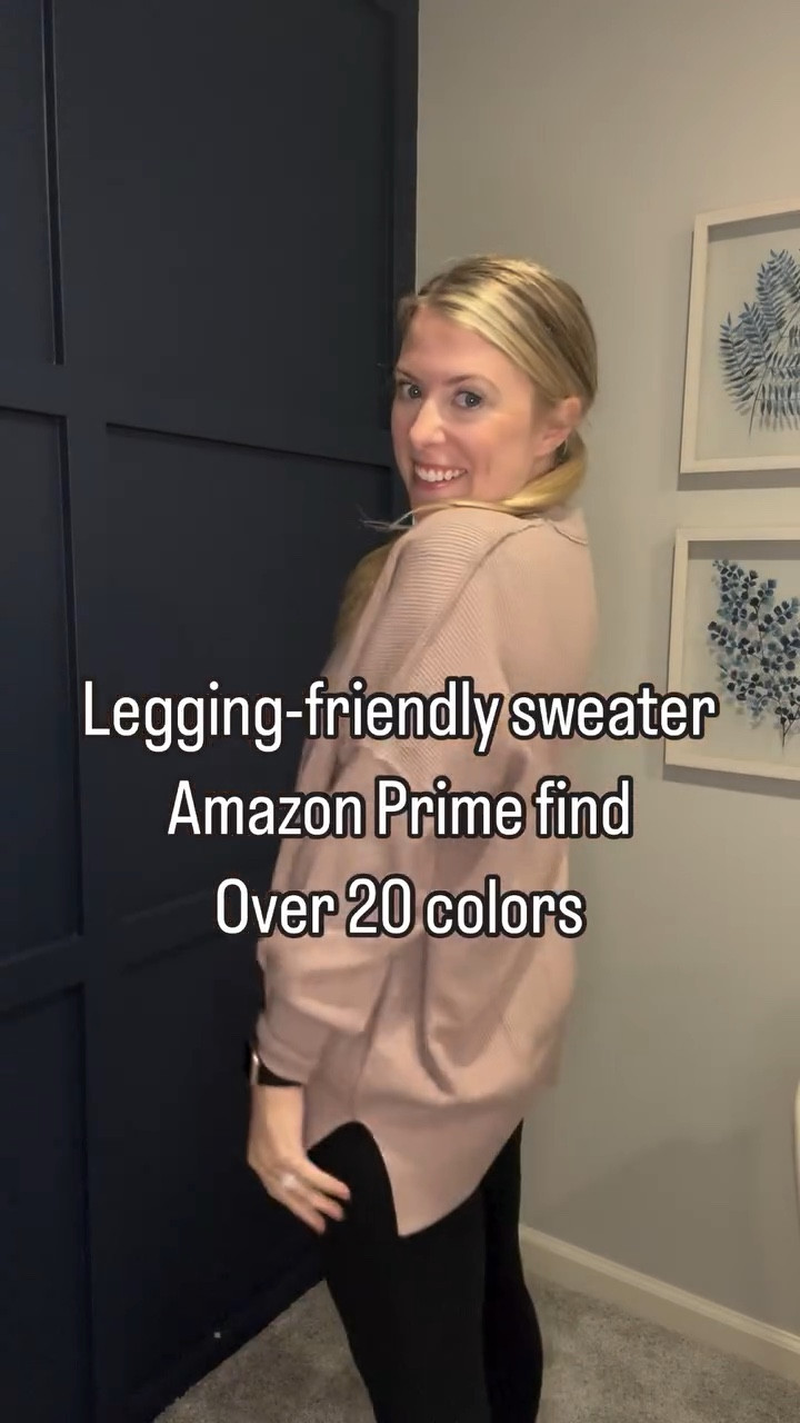 Obsessed! This legging-friendly sweater comes in over 20 colors and its prime! Theres a 25% off coupon now too. Comment SWEATER and I’ll send you the link 🍂 #fallfinds #amazon #prime #leggingfriendly #sweaterweater