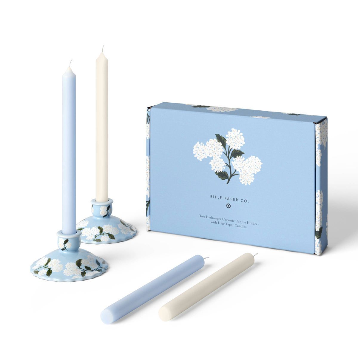 Rifle Paper Co. x Target Set of 4 Hydrangea Taper Candles with Set of 2 Candlestick Holders | Target