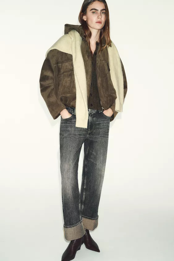 OVERSIZED FAUX SUEDE HOODED BOMBER JACKET | Zara US