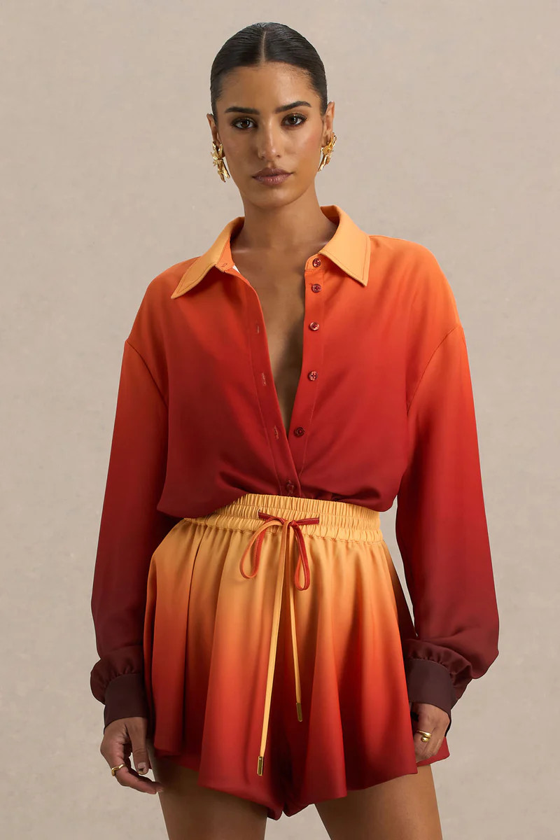 Rowan  Ombre Satin Shirt with Plunge Neckline | Club L London