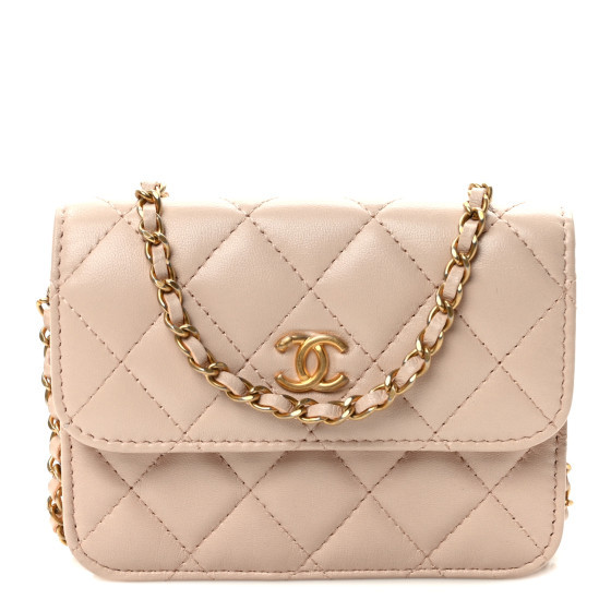 Lambskin Quilted CC Pearl Crush Camera Case Light Pink | FASHIONPHILE (US)