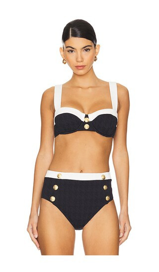 L'AGENCE Alexandria Colorblock Chic Bikini Top in Black,White. - size XS | Revolve Clothing (Global)