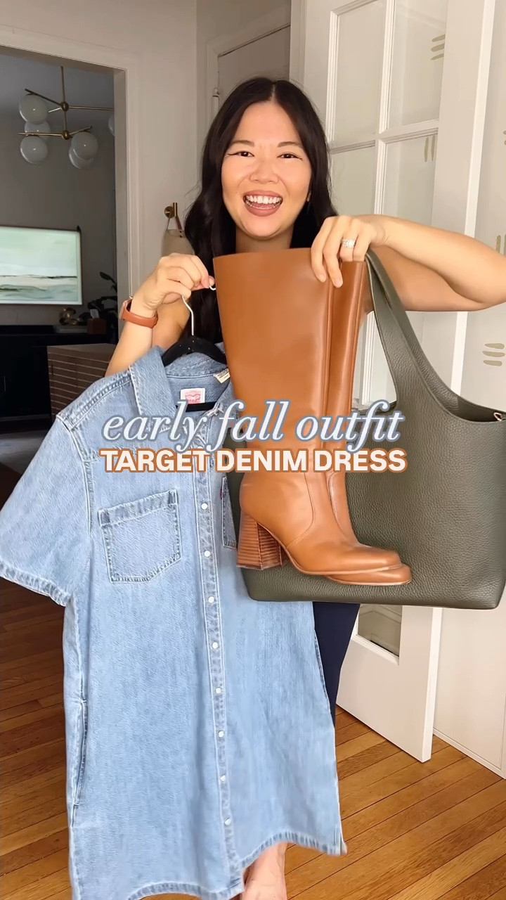 Early fall outfit
Denim dress (S)
Brown boots (1/2 size up)
Brown knee high boots
Olive green tote bag
Cuyana system tote bag
Cream cardigann

#LTKFindsUnder100 #LTKSeasonal #LTKBump